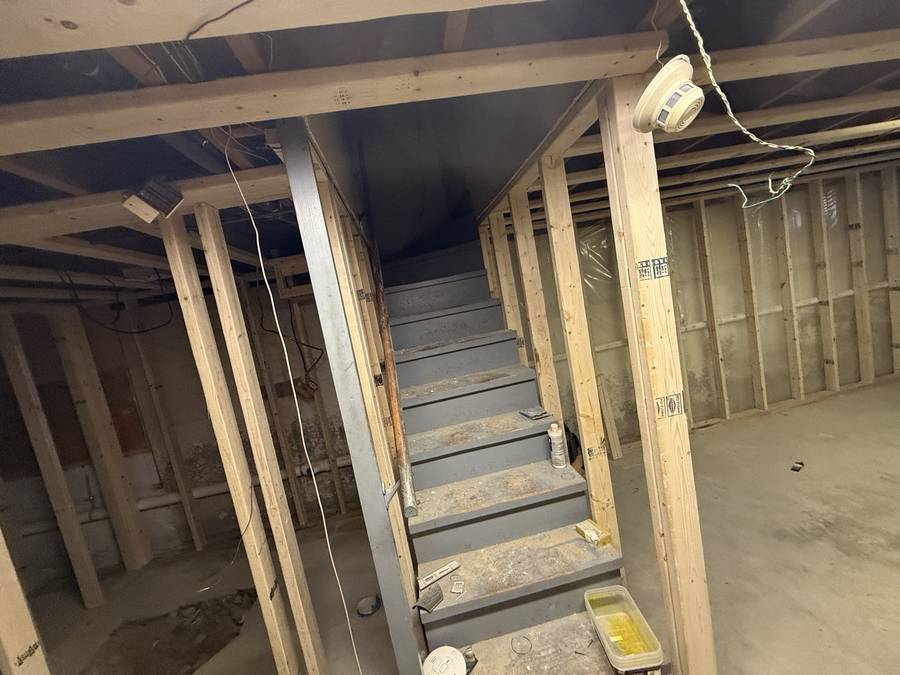 Anthony Sitko's crew framing a basement stairway